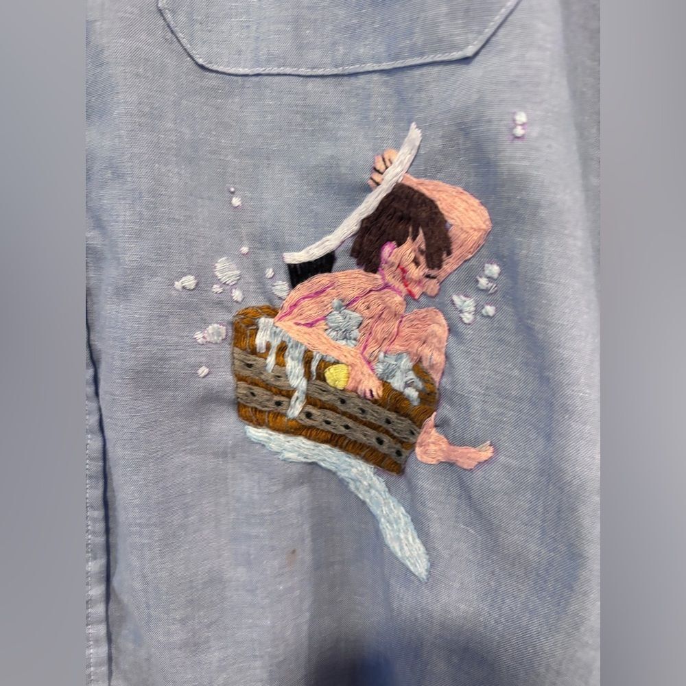Vintage Fieldmaster Embroidered Chambray Shirt Folk Art Western Novelty - Picture 7 of 10